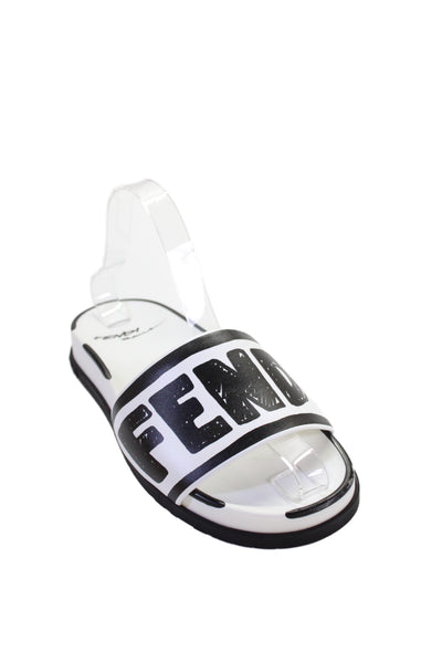 Fendi Women's Open Toe Rubber Slides Sandals White/Black Size 36