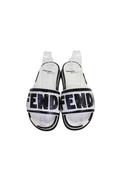 Fendi Women's Open Toe Rubber Slides Sandals White/Black Size 36