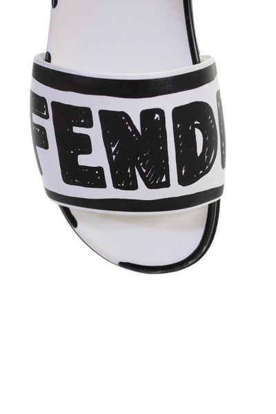 Fendi Women's Open Toe Rubber Slides Sandals White/Black Size 36