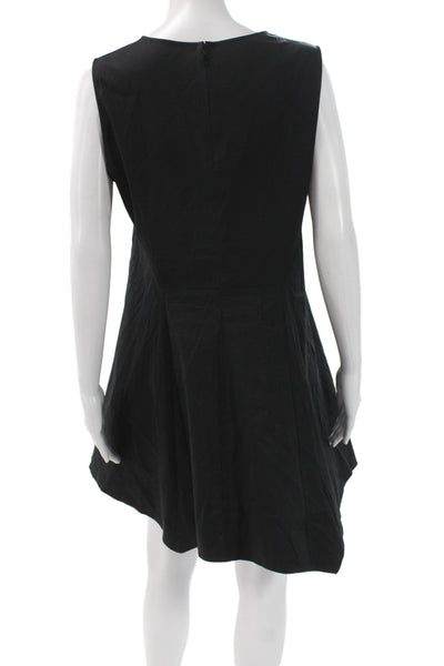 Lafayette 148 New York Women Black Sleeveless Shift Dress Round Neck Size M
