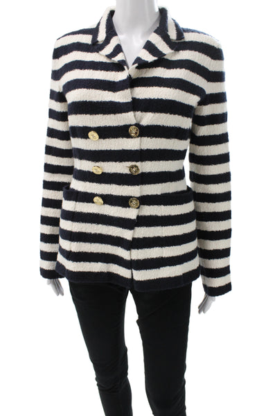 Christian Dior Womens Pea Coat Black Striped Button Long Sleeve Size 8