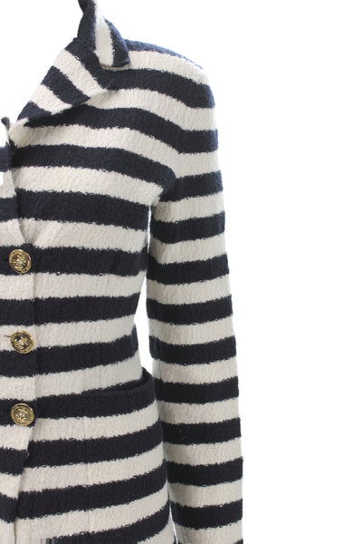 Christian Dior Womens Pea Coat Black Striped Button Long Sleeve Size 8