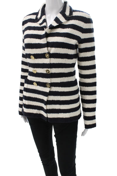 Christian Dior Womens Pea Coat Black Striped Button Long Sleeve Size 8