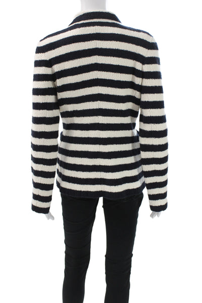 Christian Dior Womens Pea Coat Black Striped Button Long Sleeve Size 8