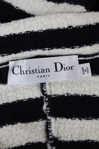 Christian Dior Womens Pea Coat Black Striped Button Long Sleeve Size 8