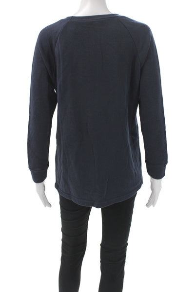 Sandro Women Pullover Tiger Crew Neck Blue Cotton Blend Size 2