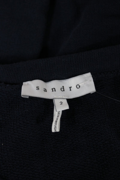 Sandro Women Pullover Tiger Crew Neck Blue Cotton Blend Size 2