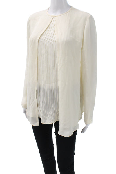 Etro Women Basic Silk Blouse Ivory Round Neck Long Sleeve Button Size 40