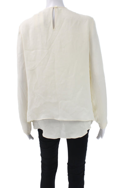 Etro Women Basic Silk Blouse Ivory Round Neck Long Sleeve Button Size 40