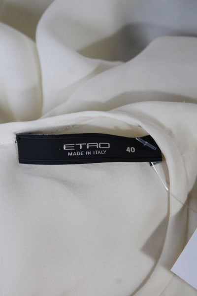 Etro Women Basic Silk Blouse Ivory Round Neck Long Sleeve Button Size 40