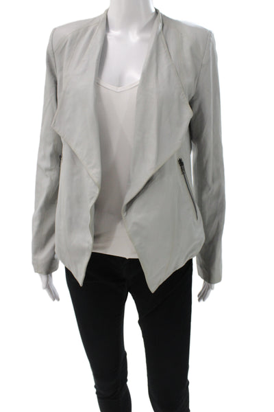 BB Dakota Womens Basic Leather Jacket Gray Zip Size M