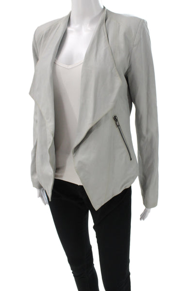BB Dakota Womens Basic Leather Jacket Gray Zip Size M