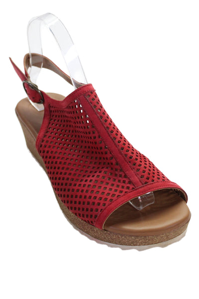 Paul Green Womens Perforated Slingbacks Wedge Sandals Red Size 5