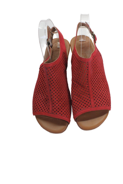 Paul Green Womens Perforated Slingbacks Wedge Sandals Red Size 5