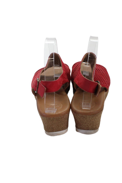 Paul Green Womens Perforated Slingbacks Wedge Sandals Red Size 5