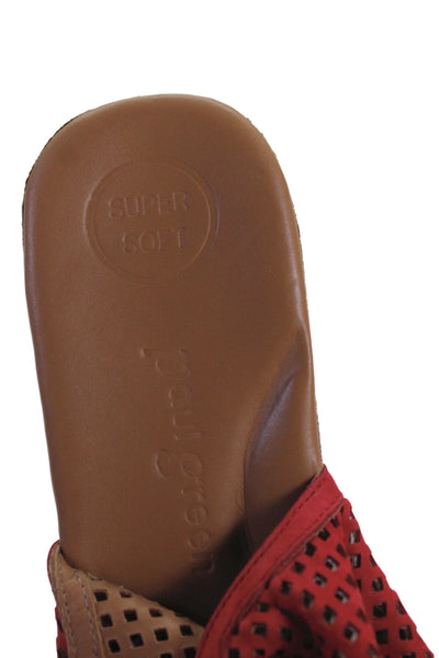 Paul Green Womens Perforated Slingbacks Wedge Sandals Red Size 5