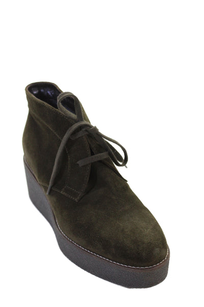 Aquatalia Womens Suede Lace Up Platform Wedge Ankle Boots Green Size 7.5