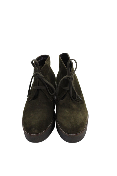 Aquatalia Womens Suede Lace Up Platform Wedge Ankle Boots Green Size 7.5