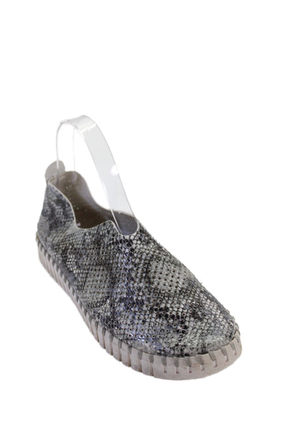 Ilse Jacobsen Womens Snakeskin Print Slide On Flats Grey Black Size 37 7
