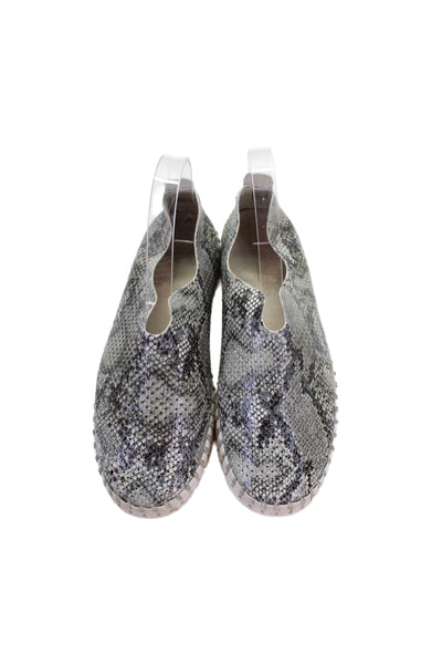 Ilse Jacobsen Womens Snakeskin Print Slide On Flats Grey Black Size 37 7