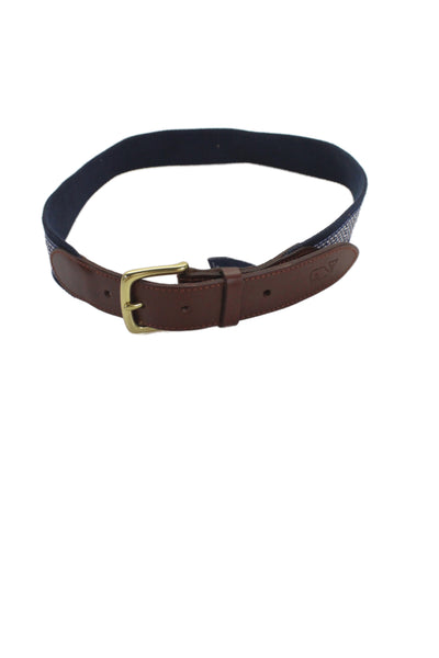 Vineyard Vines Mens Medium Width Logo Buckle Belt Navy White Canvas Size 32