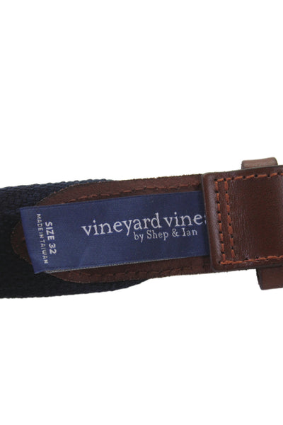 Vineyard Vines Mens Medium Width Logo Buckle Belt Navy White Canvas Size 32