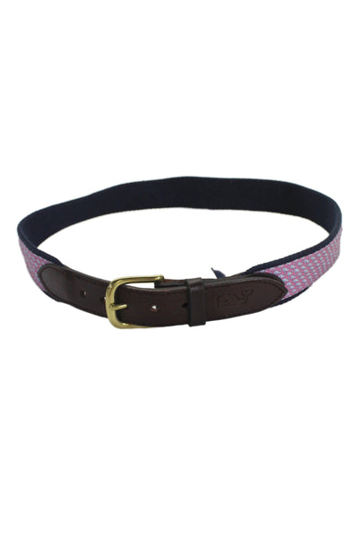 Vineyard Vines Mens Medium Width Logo Buckle Belt Navy Pink Canvas Size 30