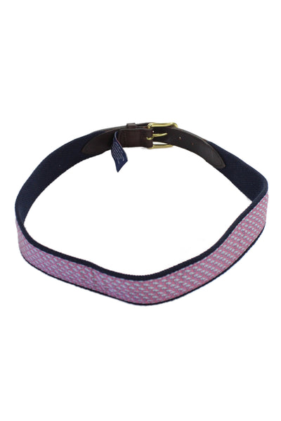 Vineyard Vines Mens Medium Width Logo Buckle Belt Navy Pink Canvas Size 30
