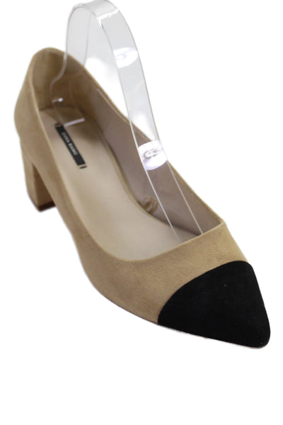 Zara Womens Slip On Block Heel Pointed Cap Toe Pumps Brown Black Size 40
