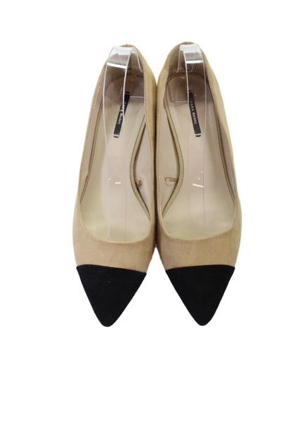 Zara Womens Slip On Block Heel Pointed Cap Toe Pumps Brown Black Size 40