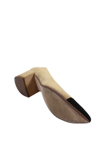Zara Womens Slip On Block Heel Pointed Cap Toe Pumps Brown Black Size 40