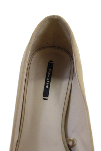 Zara Womens Slip On Block Heel Pointed Cap Toe Pumps Brown Black Size 40