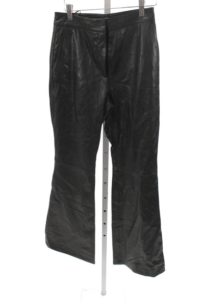 MNG Womens Black Sheep Leather Dress Pants Button Closure Size S