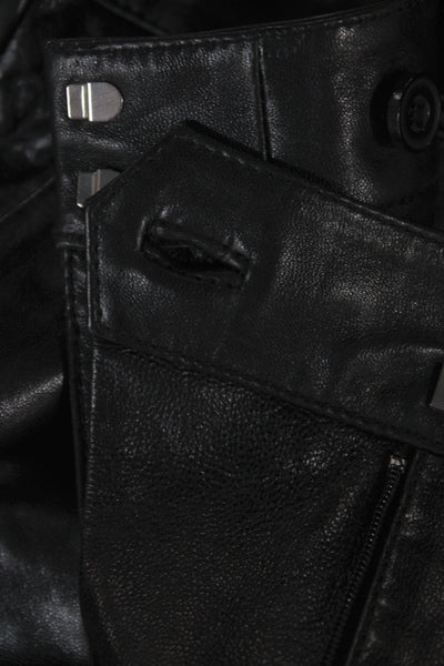 MNG Womens Black Sheep Leather Dress Pants Button Closure Size S