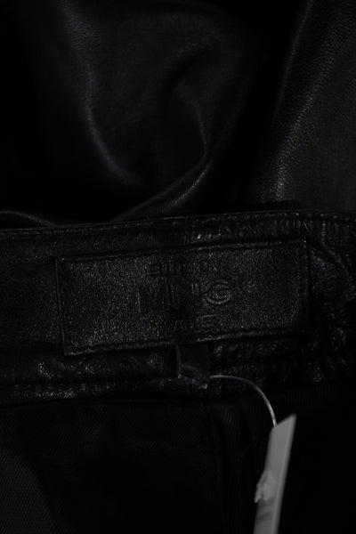 MNG Womens Black Sheep Leather Dress Pants Button Closure Size S