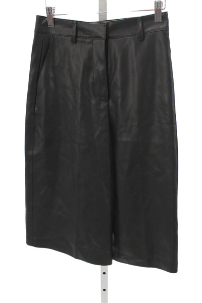 MNG Womens Cropped Black Polyurethane Pants Button Closure Inseam 28 Size 2