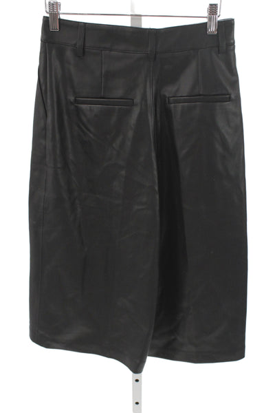 MNG Womens Cropped Black Polyurethane Pants Button Closure Inseam 28 Size 2