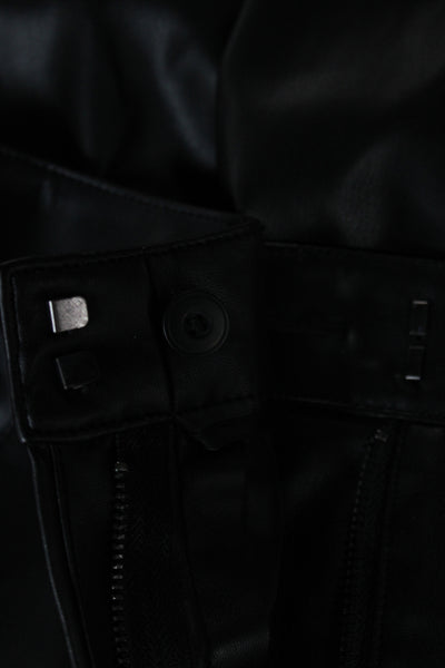MNG Womens Cropped Black Polyurethane Pants Button Closure Inseam 28 Size 2