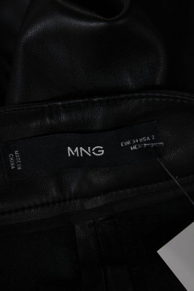 MNG Womens Cropped Black Polyurethane Pants Button Closure Inseam 28 Size 2