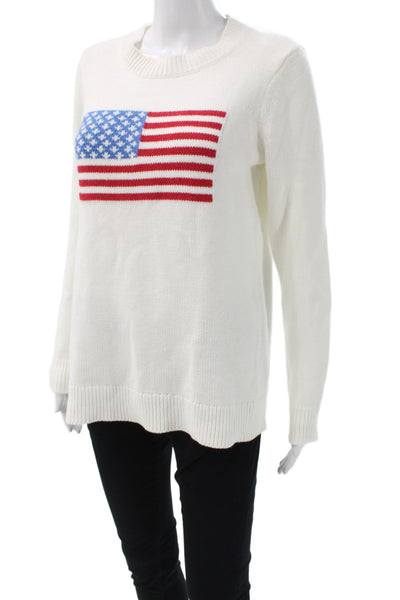 STS Sail To Sable Womens Pullover Sweater White Striped Long Sleeve Size S