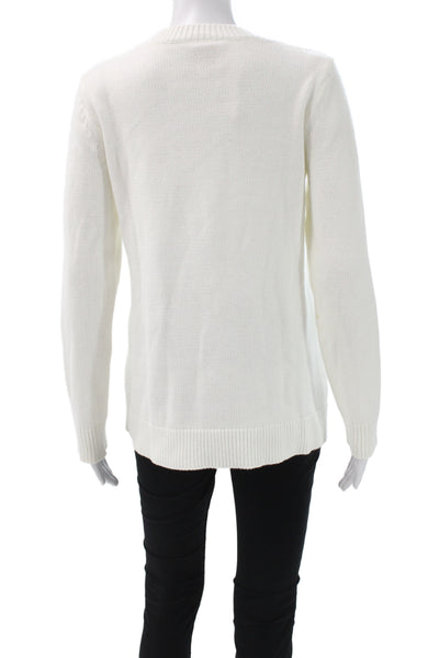 STS Sail To Sable Womens Pullover Sweater White Striped Long Sleeve Size S