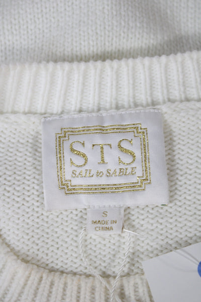 STS Sail To Sable Womens Pullover Sweater White Striped Long Sleeve Size S
