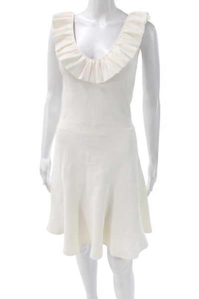 Ted Baker London Women Fit & Flare White Scoop Neck Knee-Length Dress Size 2