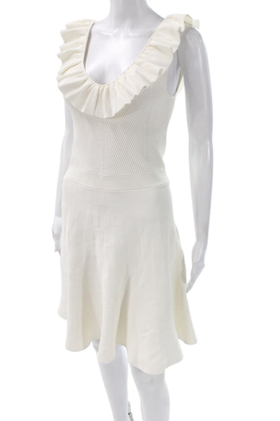 Ted Baker London Women Fit & Flare White Scoop Neck Knee-Length Dress Size 2