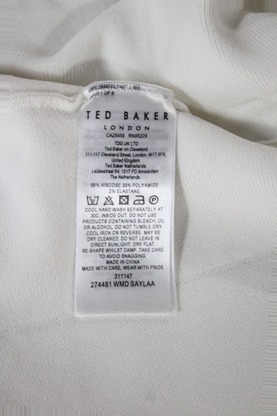Ted Baker London Women Fit & Flare White Scoop Neck Knee-Length Dress Size 2
