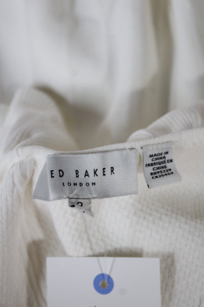 Ted Baker London Women Fit & Flare White Scoop Neck Knee-Length Dress Size 2