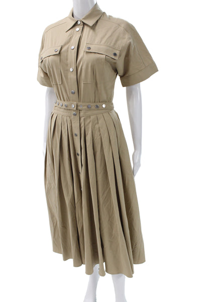 Michael Kors Womens Beige Shirt Dress Collared Short Sleeve Mid Calf Size 4