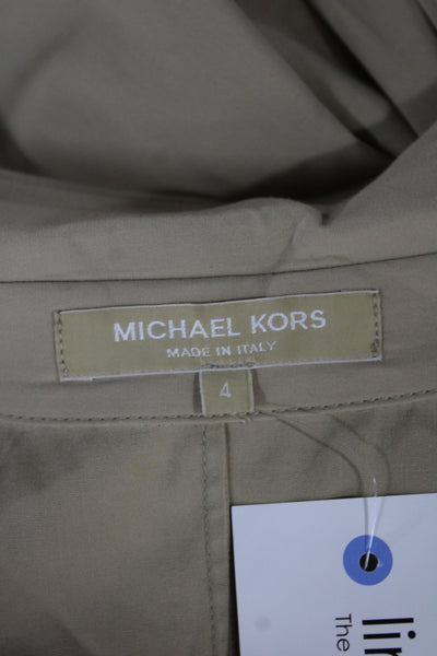 Michael Kors Womens Beige Shirt Dress Collared Short Sleeve Mid Calf Size 4