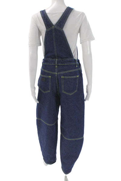 Ganni Women Denim Overall Sleeveless Square Neck Button Blue Size 34