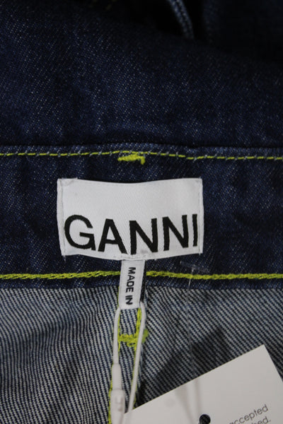 Ganni Women Denim Overall Sleeveless Square Neck Button Blue Size 34